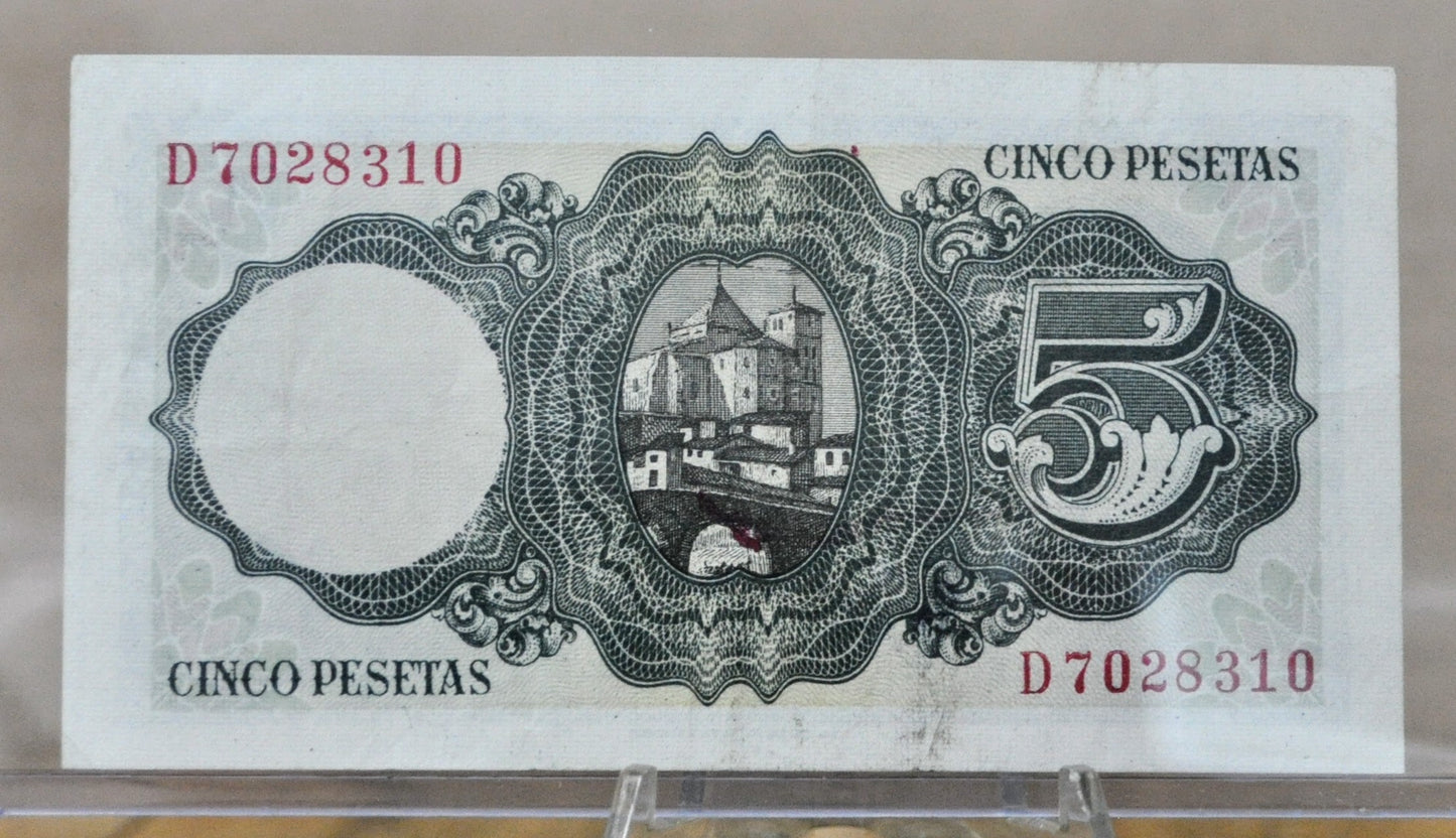 1951 Bank of Spain 5 Pesetas Bank Note - Jaime Balmes Type - Almost Uncirculated (AU) - 1951 Spanish Cinco Five Pesetas Note - P#140a