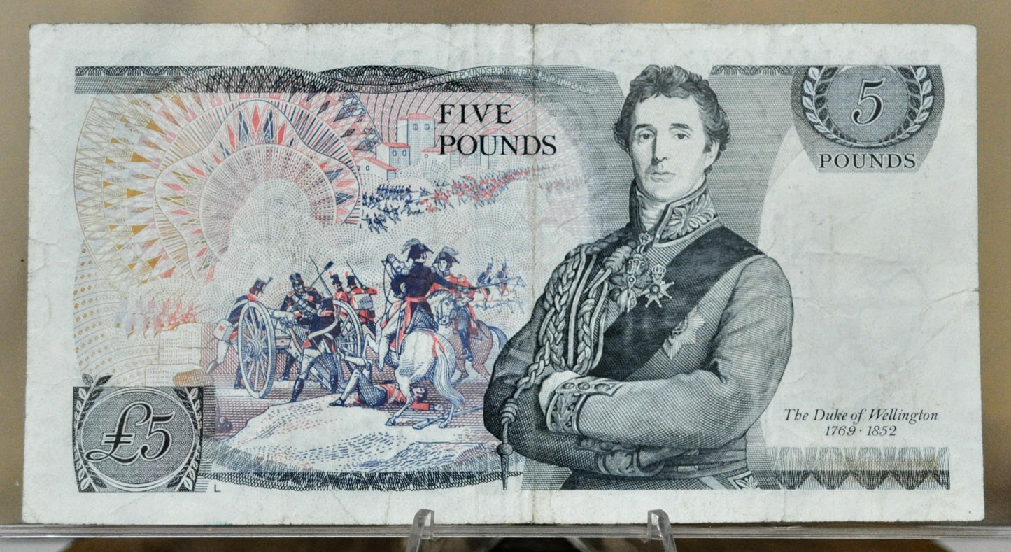 1987 Bank of England 5 Pound Banknote - D. H. F. Somerset Signature - Wide Security Thread - 1987 Great Britain Five Pound Note - P#378e