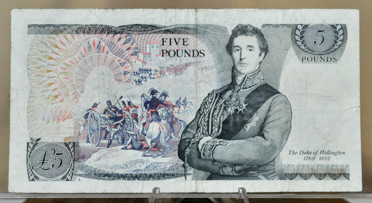 1987 Bank of England 5 Pound Banknote - D. H. F. Somerset Signature - Wide Security Thread - 1987 Great Britain Five Pound Note - P#378e