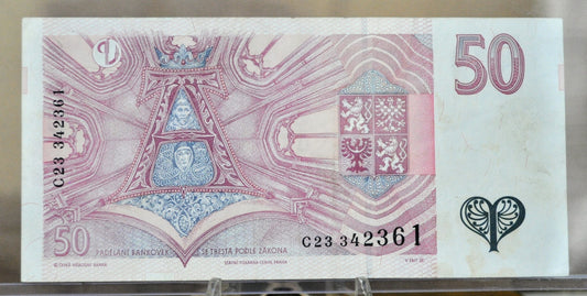 1997 Czech Republic 50 Korun Banknote - Prefix C - St. Agnes of Bohemia Note - 1997 Czech Fifty Korun Note - P#17a