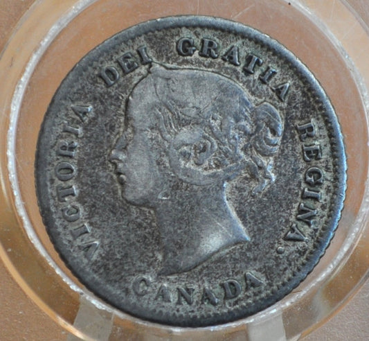 1874 Canadian Silver 5 Cent Coin - F+ (Fine to Very Fine) Grade - Queen Victoria Canada 5 Cent Sterling Silver 1874, Low Mintage Date