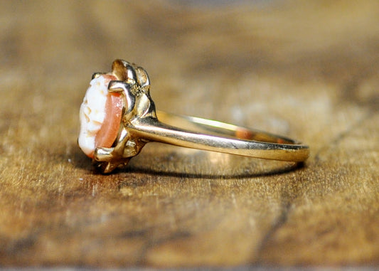 Victorian Dainty 10K Gold Genuine Cameo Woman's Profile Ring - Size 6.5 - Stamped 10K - Antique Small Cameo Shell Gold Filigree Ring
