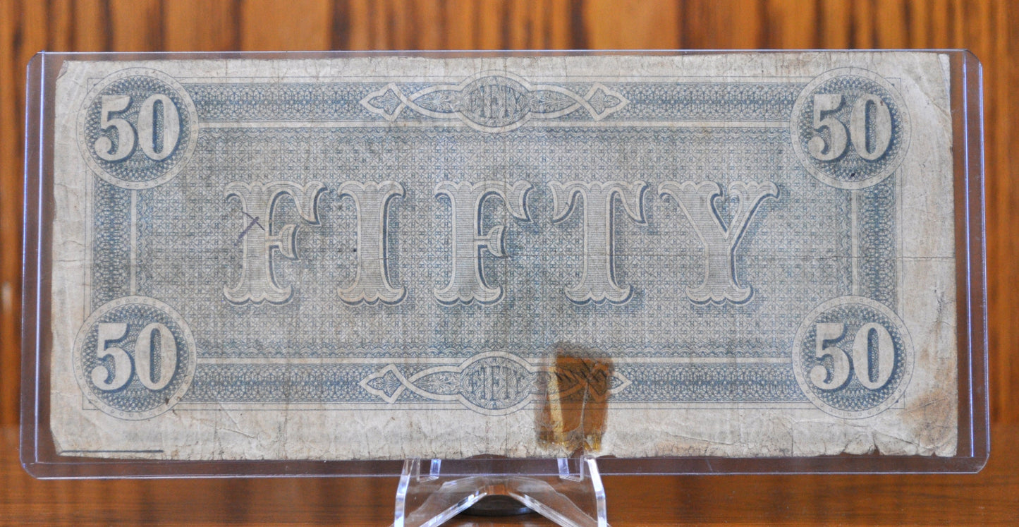 1864 Confederate States of America 50 Dollar Bill CS66 / T66- Civil War Issue Banknote - Confederate Fifty Dollar Bill - Jefferson Davis CS-66 / T-66