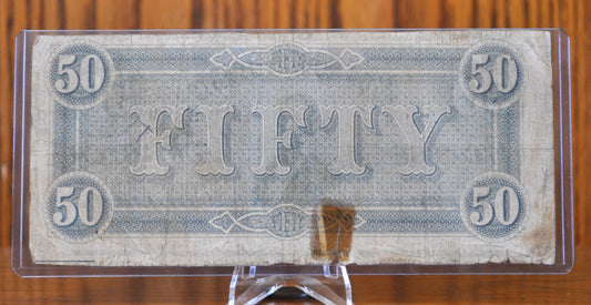1864 Confederate States of America 50 Dollar Bill CS66 / T66- Civil War Issue Banknote - Confederate Fifty Dollar Bill - Jefferson Davis CS-66 / T-66
