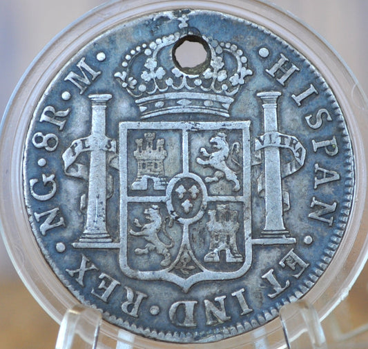 1820 Spanish 8 Reales - Great Detail, Hole Drilled - Silver Colonial Era Coin - 1820 NG - Guatemala - Pirate Coins