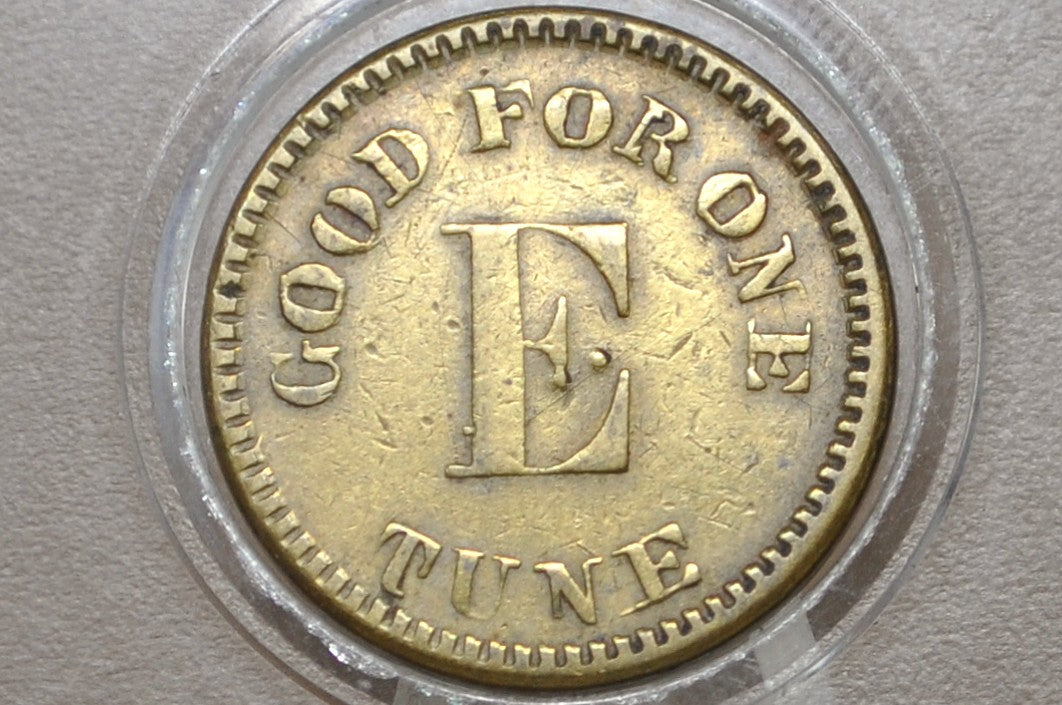 Vintage Brass Good For One "E" Tune Jukebox Token - Good For One Tune 'E' Brass Music Token