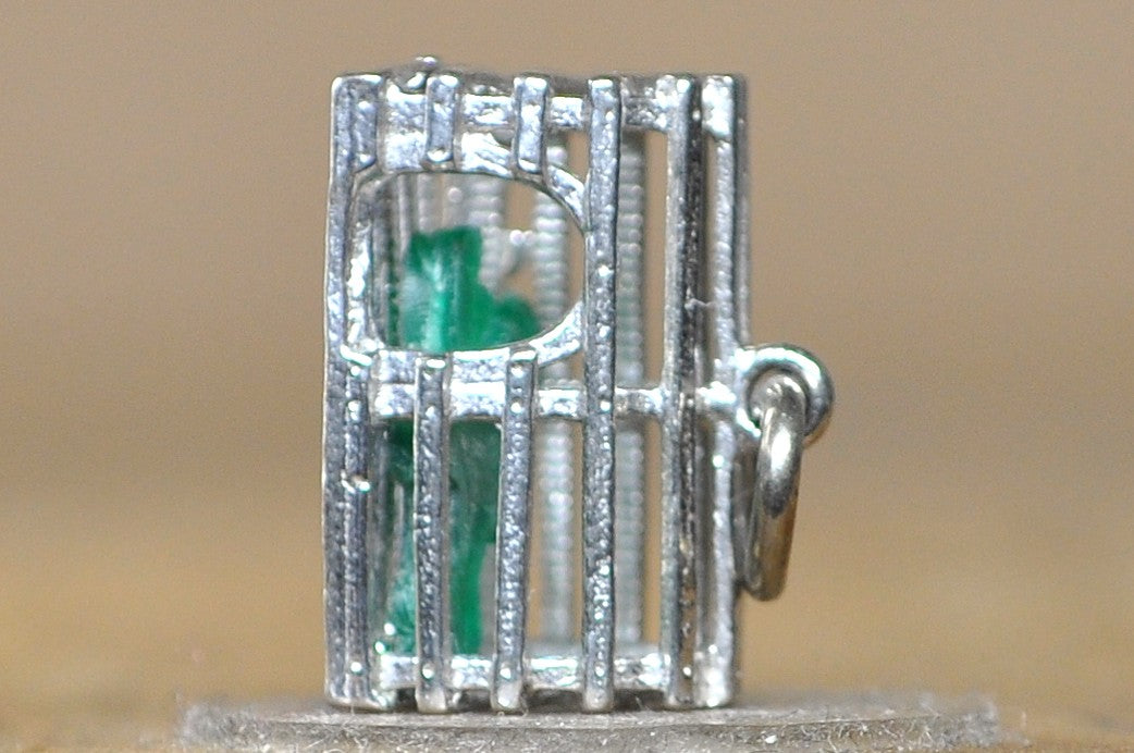 Vintage .925 Sterling Silver 3D Lobster Trap Charm with Moveable Green Lobster - Rare Sterling Silver "Lucky Catch" Lobster Trap Pendant Green Lobster Inside