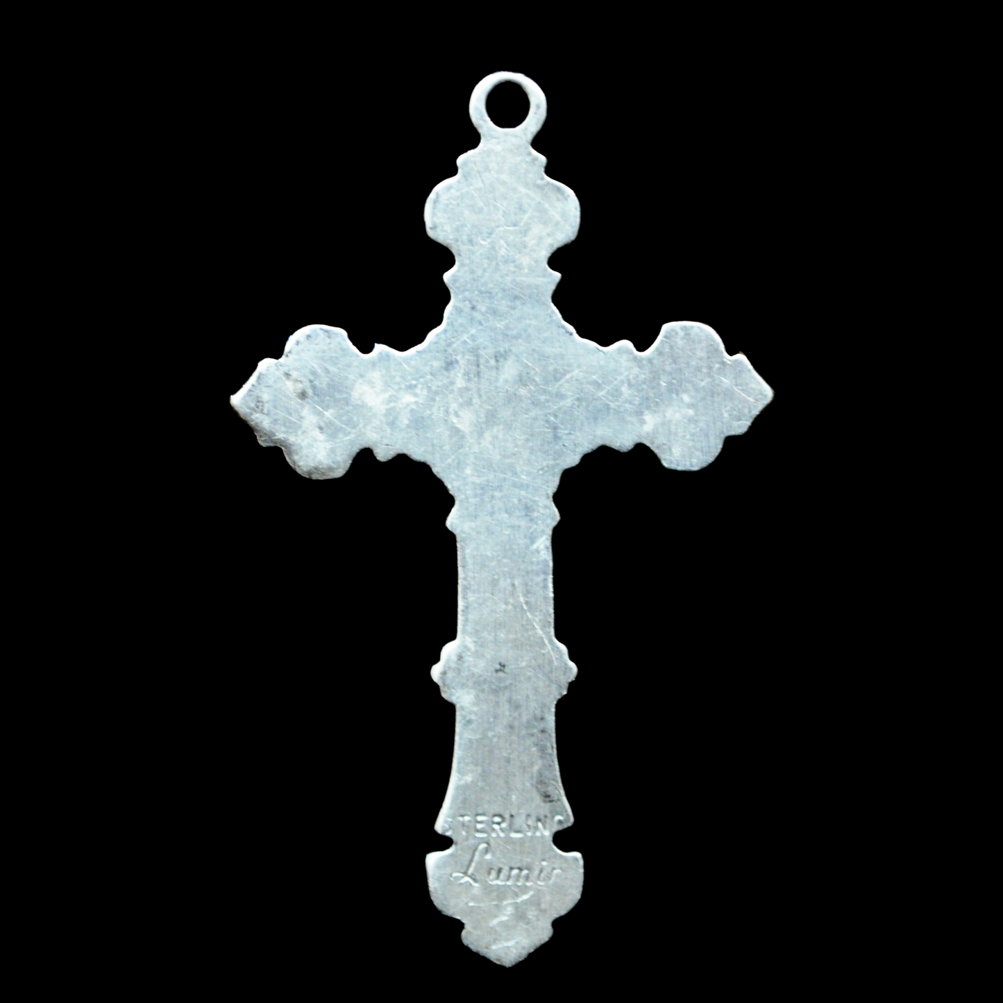 INRI Inscription Sterling Silver Crucifix Pendant Signed Lumin - Lumin Sterling Silver Catholic Cross Necklace Pendant Victorian Revival Style