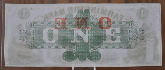 1860s Farmington Bank 1 Dollar Paper Banknote, Farmington NH - Uncirculated - One Dollar Note Farmington New Hampshire 1860s