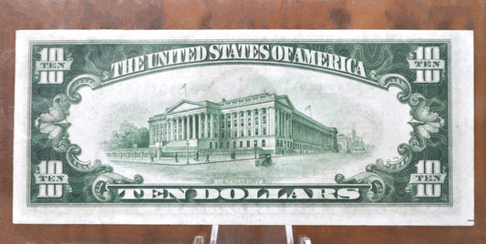 1928-B 10 Dollar Federal Reserve Note Fr#2002-J - CU (Choice Unc.) Grade / Condition - Kansas City - 1928 Ten Dollar Bill Fr#2002-J / Fr2002J Redeemable In Gold