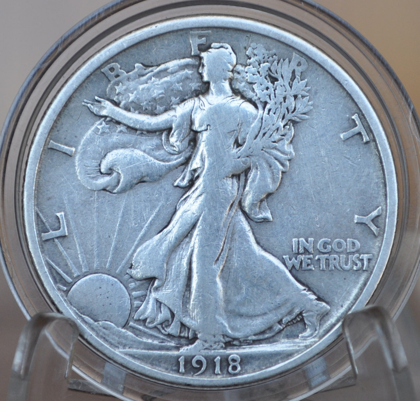 1918-S Walking Liberty Silver Half Dollar - VF (Very Fine), Some Signs of Cleaning - San Francisco Mint - 1918-S Half Dollar / 1918 S Liberty Walking Half