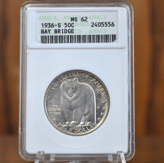 MS62 1936-S Bay Bridge Silver Commemorative Half Dollar - MS62 ANACS - San Francisco Half Dollar Commemorative 1936S