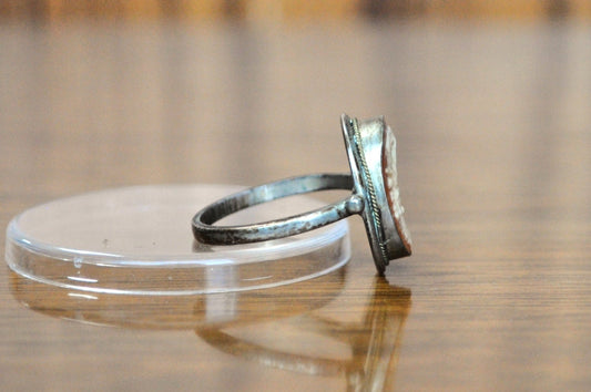 Authentic 800 Silver Shell Cameo Graces Ring - Size 7 - Greek Mythology Ring - Vintage Victorian Cameo Three Graces Motif Ring
