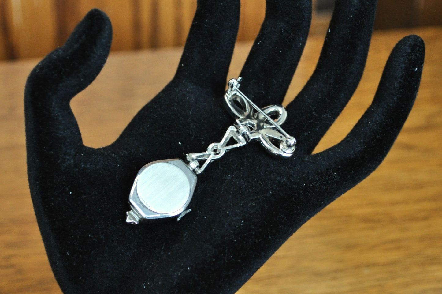 Vintage Fairfax Silver-Toned Ladies Watch Pendant Brooch - 20mm Dial - Beautiful Fairfax Silver Rhinestone Ladies Watch Brooch - Does Not Work