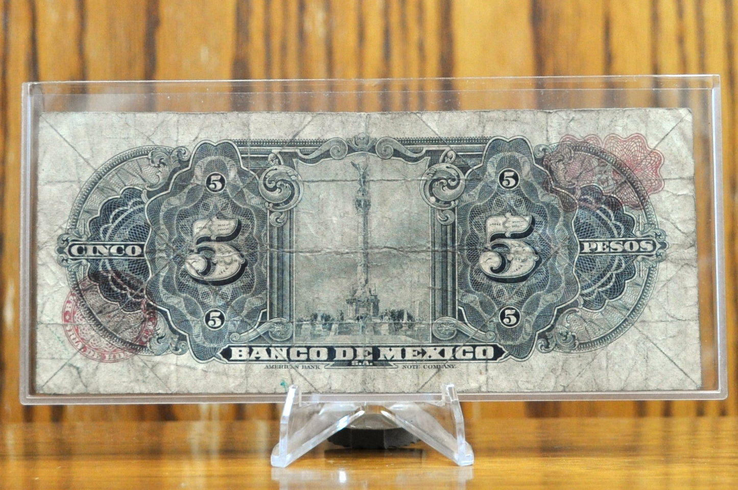 1963 Bank of Mexico 5 Pesos Bank Note - Series AIO - Fine (F) Grade - 24.4.1963 - 1963 Mexico Five Peso Banknote - P#60h (Copy)