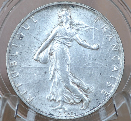 1920 Silver 2 Francs - Rarer Type and Date - BU (Uncirculated) Grade / Condition - Silver 2 Franc - France 1898 Two Francs Coin - 83.5% Silver 1800s Coins