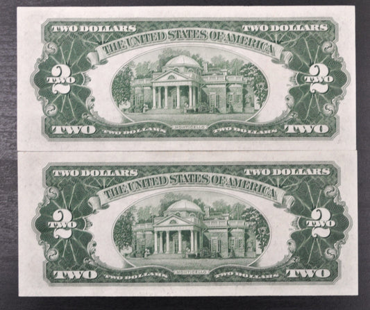 1928G Red Seal 2 Dollar Legal Tender Notes Pair - UNC - Consecutive Serial Numbers - Set of 2 1928 G Two Dollar Legal Tender Notes - Fr.1508