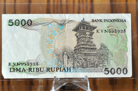 1986 Bank Indonesia 5000 Rupiah Note - Teuku Umar Type - XF Grade - 1986 Indonesian Five Thousand Rupiah Note - P#125a