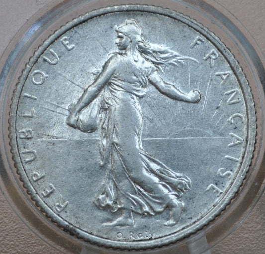 1919 French 1 Franc Coin - BU (Uncirculated) - WWI Era Silver Franc - France Silver 1 Franc Coin - 1919 One Franc