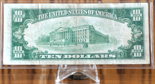 1934 Federal Reserve 10 Dollar Note - Light Green Seal (LGS) - Very Fine (VF) - New York (B) Issue - 1934 Ten Dollar New York Note - Fr#2004-B