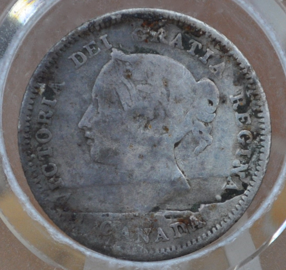 1881 Canadian Silver 5 Cent Coin - Fine Details, Obverse Damage - Canada 5 Cent Sterling Silver 1881-H Canada Coin Silver