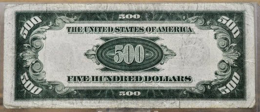 1934 500 Dollar Federal Reserve Note - Dark Green Seal (DGS) - Boston (A) Issue - Very Fine (VF) - 1934 Five Hundred Dollar Note - Fr#2201-A