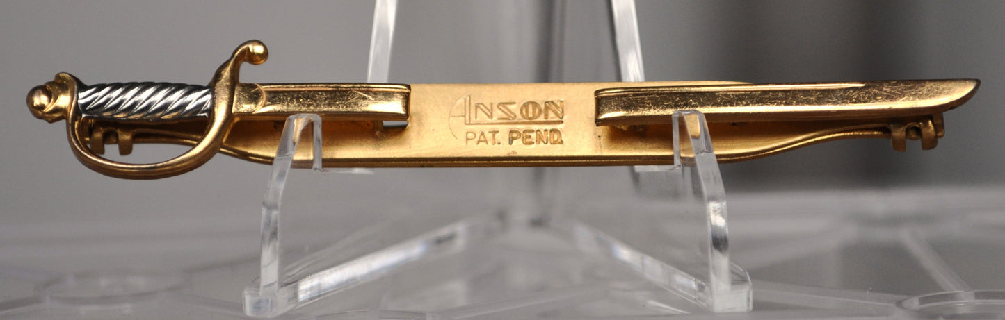 Vintage Anson Sword Tie Bar Clip - Choice of Design - Patent Pending - Novelty Gold-Tone Sword Tie Bar Clip - Funny Tie Clip!