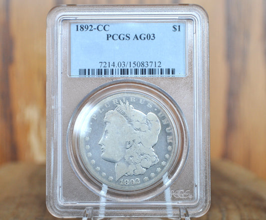 1892-CC Morgan Dollar - PCGS Slabbed and Graded AG3 - Carson City Mint 1892 Morgan Silver Dollar - 1892 CC Morgan