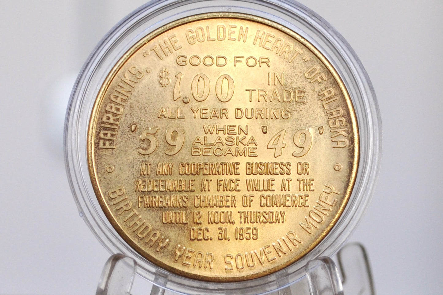 1959 Alaska the 49th State Souvenir Token 1$ in trade - One Dollar in Trade Alaska the 49th State Trade Token