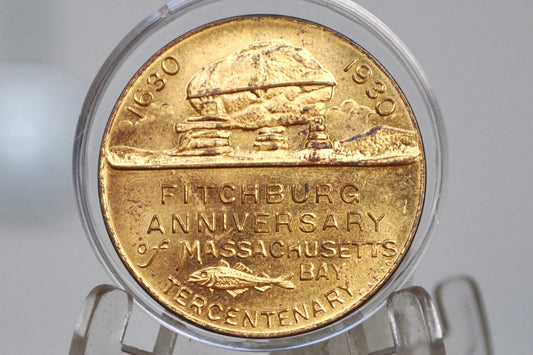 1630-1930 Massachusetts Bay Tercentenary Medal Fitchburg town/city establish dates commemorative token - Commemorative medal 1930 Massachusetts Bay Tercentenary, Fitchburg - Fitchburg Anniversary of Massachusetts Bay Tercentenary 1930