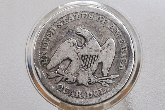 1857 Seated Liberty Quarter - G+ (Good) Detail - 1857 Silver Quarter / 1857 Liberty Seated Quarter - Lower Mintage Date