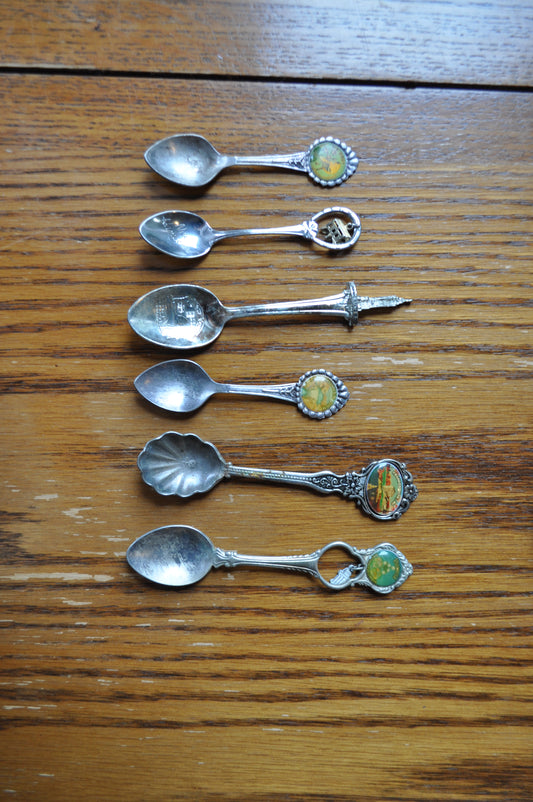 Sets of USA & Canada Silver Attraction Spoons - Silverplated & Sterling - United States of America & Canadian Attraction Spoons - Niagara Falls, Empire State Building, Hoover Dam, & More