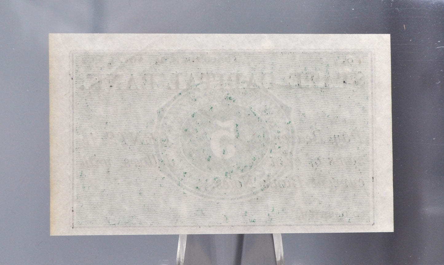 1862 State Capital Bank 5 Cents Merchant Scrip Note - Unissued Remainder - New Hampshire Obsolete - 1862 Concord NH Five Cent Banknote