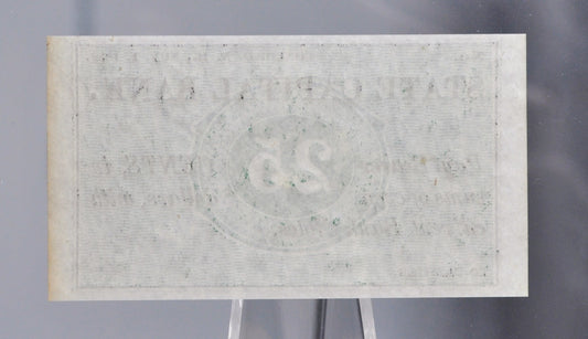 1862 State Capital Bank 25 Cents Merchant Scrip Note - Unissued Remainder - New Hampshire Obsolete - 1862 Concord NH Twenty-Five Cent Note
