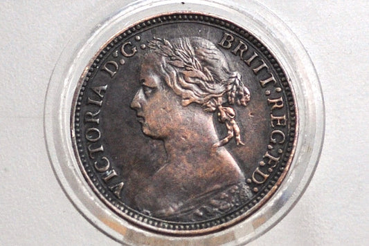 1878 Farthing Great Britain - XF, Beautiful Coin - UK Farthing 1878 - Queen Victoria Young Head - Bronze