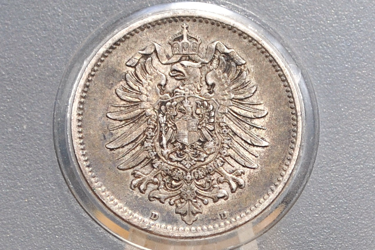 1874 German 1 Mark, D Mint Mark - XF45 Condition - German Empire Silver One Mark 1874, Silver Mark 1874D, Great Coin -