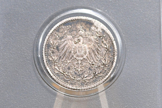1905 German 1/2 Mark, F Mint Mark - Fine Condition - German Empire Silver One Half Mark 1905, Silver Half Mark 1905 H, Great Coin -