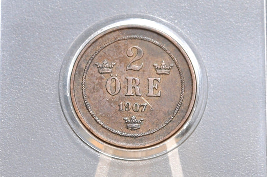 1907 Swedish 2 Ore Coin - Uncirculated Condition - 1907 Sweden Two Ore, Great for Birthdays, Jewelry, Collections, Sweden 2 Ore