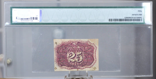 2nd Issue 25 Cent Fractional Note - PMG Graded AU-50 - "18-63" and "S" Surcharge - Second Issue Twenty-Five Cents Fractional Note - Fr.1286