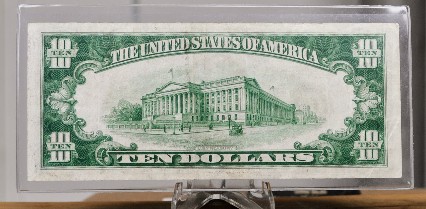 1934 Federal Reserve 10 Dollar Note - Light Green Seal (Lgs) - XF Grade - Chicago (G) Issue - 1934 Ten Dollar Chicago Note - Fr#2004-G