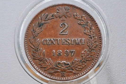 1897 Italian 2 Centesimi - Great Condition (AU) - 1897 Two Cent Coin Italy - Umberto I - Copper