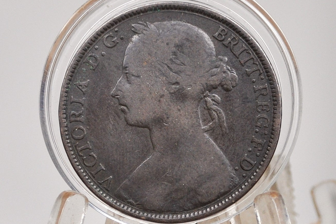 1884 Great Britain One Penny - F/VF (Fine-Very Fine) - UK Large Penny 1884 - Queen Victoria Young Head 1884 Copper UK penny