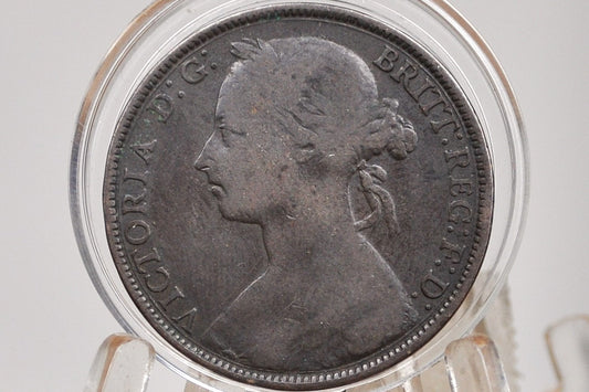1884 Great Britain One Penny - F/VF (Fine-Very Fine) - UK Large Penny 1884 - Queen Victoria Young Head 1884 Copper UK penny