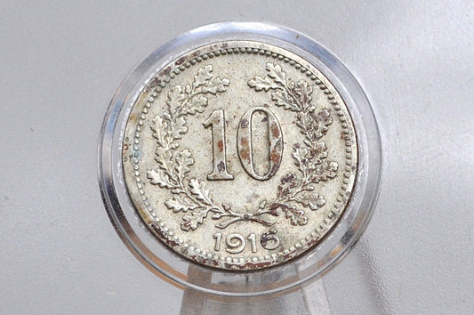 1916 Austria-Hungary 10 Heller - Great Condition, Awesome Design - Vertical Shield - Franz Joseph I -