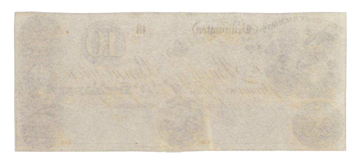 1800s Bank of Bennington 10 Dollar Obsolete Note - Vermont Obsolete Currency - Unissued Remainder - 1800s Bennington Ten Dollars Banknote