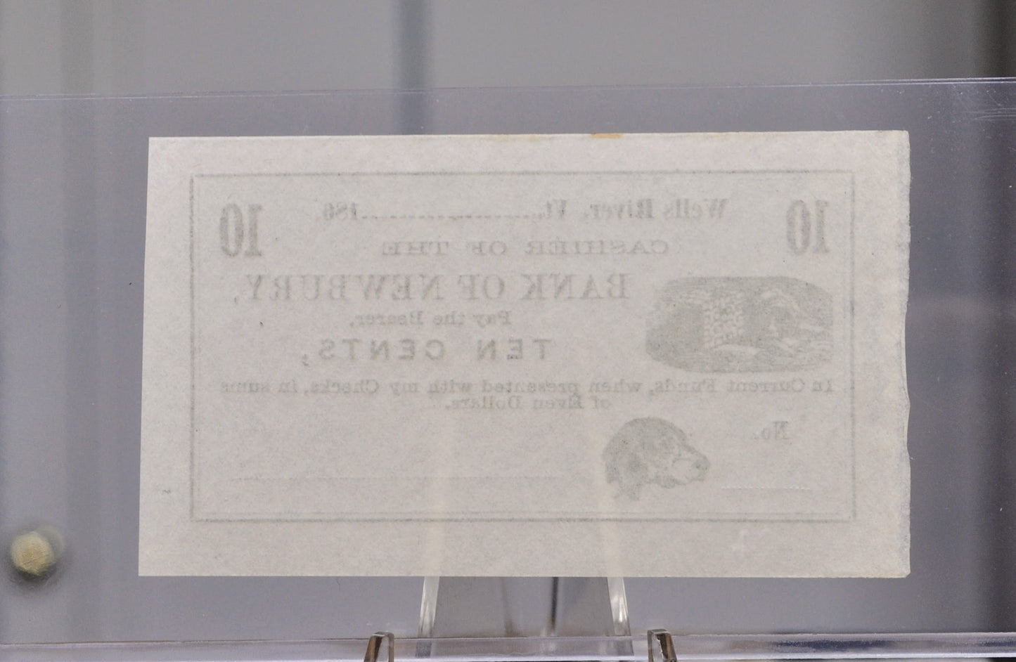 1860s Bank of Newbury 10 Cents Merchant Scrip Note - Unissued Remainder - Vermont Obsolete - 1860s Wells River, VT Ten Cent Fractional Note