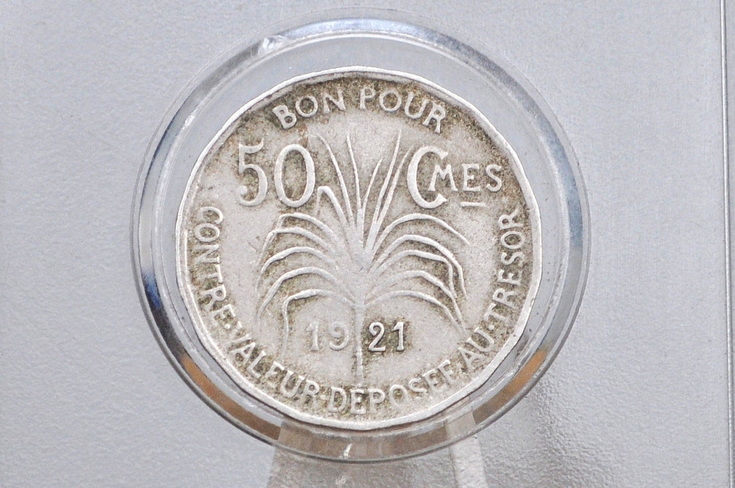 RARE 1921 50 Centimes, Guadeloupe - XF Condition - Low Mintage - French Dependency - (Copy)