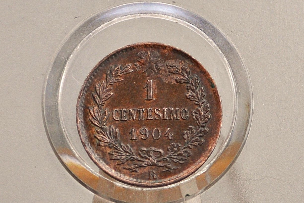 1904-R Italian 1 Centesimo Coin - XF+ Condition - 1904 Italy 1 Cent Coin