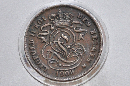 1909 Belgium 2 Centimes - XF Condition - Leopold II - French Text - 1909 Belgium 2 Cents, Incredible Coin for a collection