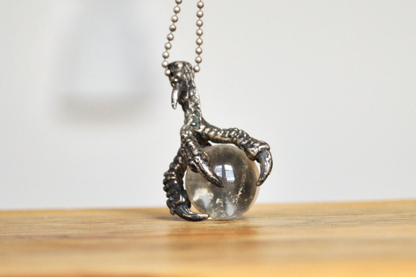 Mystical Sterling Silver Dragon Claw Clutching Crystal Ball Pendant - Sterling Silver Dragon Talon - Glass Crystal Ball Dragon Claw Pendant
